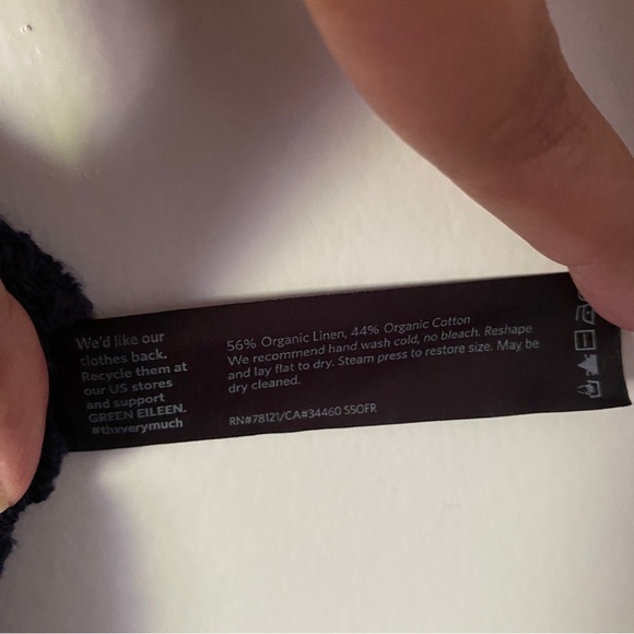 Eileen Fisher Navy Crochet Knit Split Back Top Organic Linen Cotton Blend XL - Picture 13 of 13
